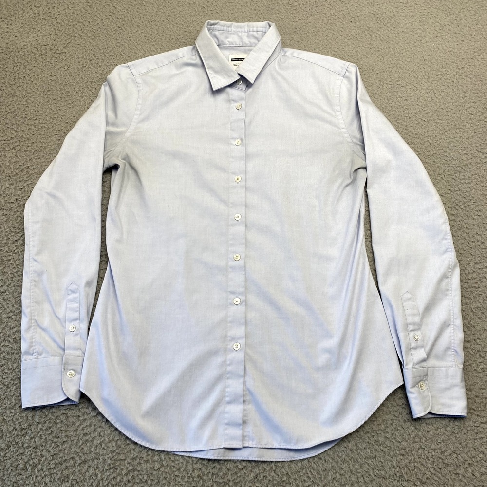 Kamakura Shirt Womens‎ Medium 42 Blue Manhattan Slim Traveler Blouse Button Up